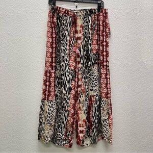 New Directions Curvy Women's 1X Pants Palooza Pull On Wide Leg Patched Animal